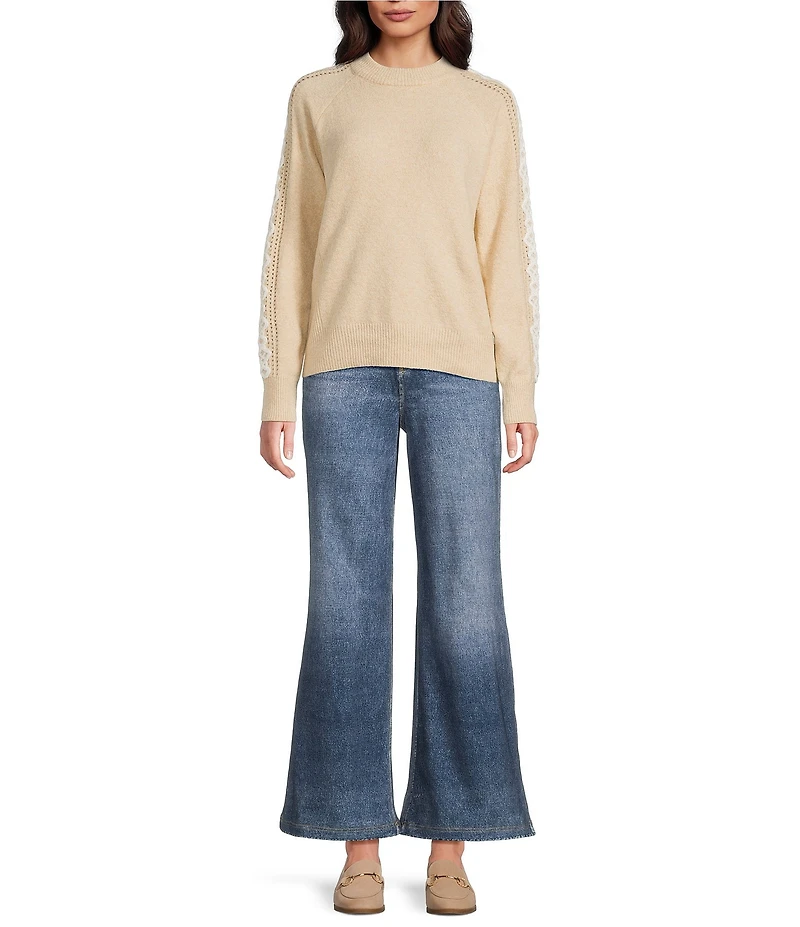 City Blues Embroidered Long Sleeve Crew Neck Knit Sweater