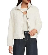 City Blues Faux Fur Stand Collar Long Sleeve Zip-Up Jacket