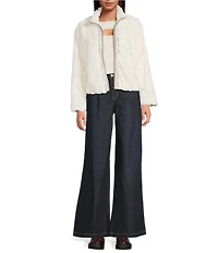 City Blues Faux Fur Stand Collar Long Sleeve Zip-Up Jacket