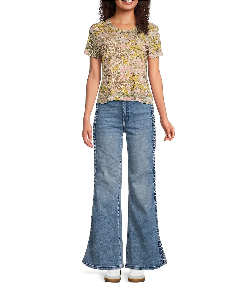 City Blues Floral Crew Neck Short Sleeve Mesh Illusion T-Shirt