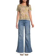 City Blues Floral Crew Neck Short Sleeve Mesh Illusion T-Shirt