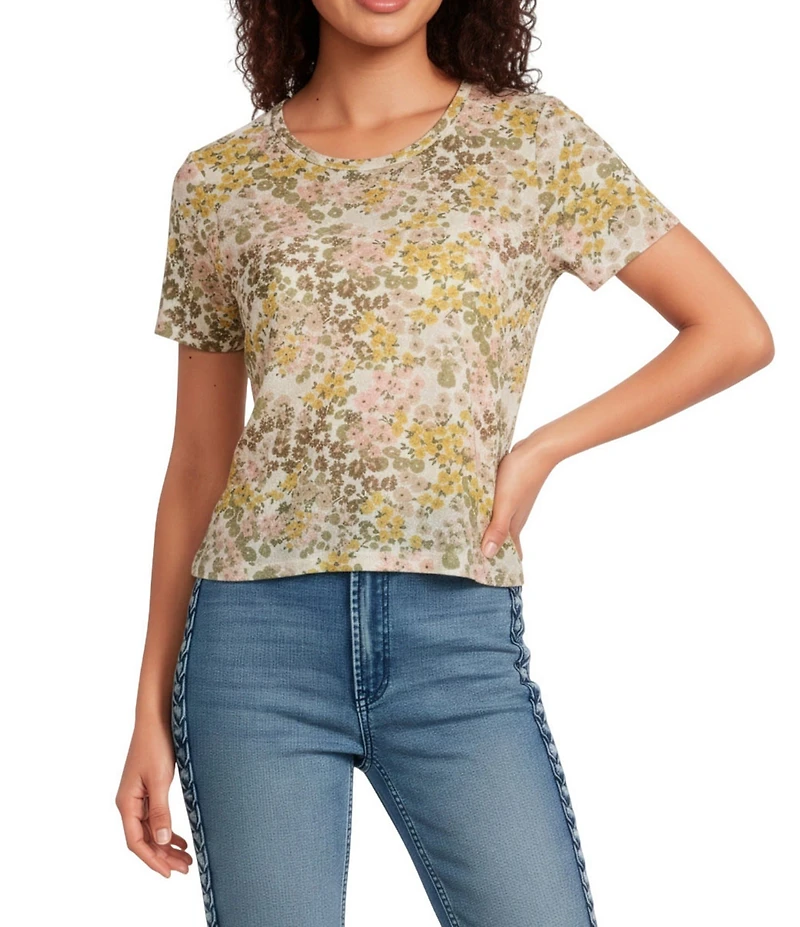 City Blues Floral Crew Neck Short Sleeve Mesh Illusion T-Shirt