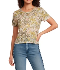 City Blues Floral Crew Neck Short Sleeve Mesh Illusion T-Shirt
