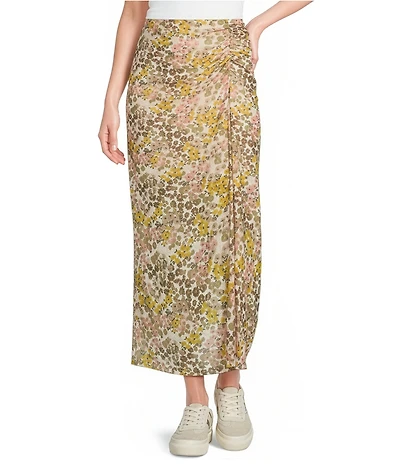 City Blues Floral Ruched Pull-On Mesh Skirt