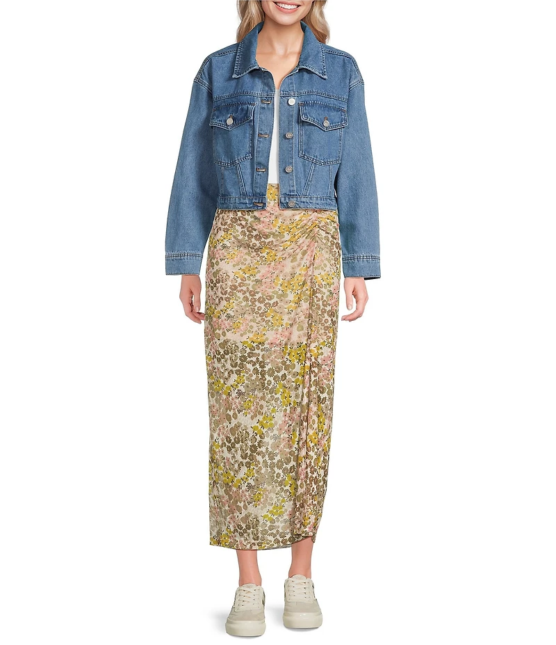 City Blues Floral Ruched Pull-On Mesh Skirt