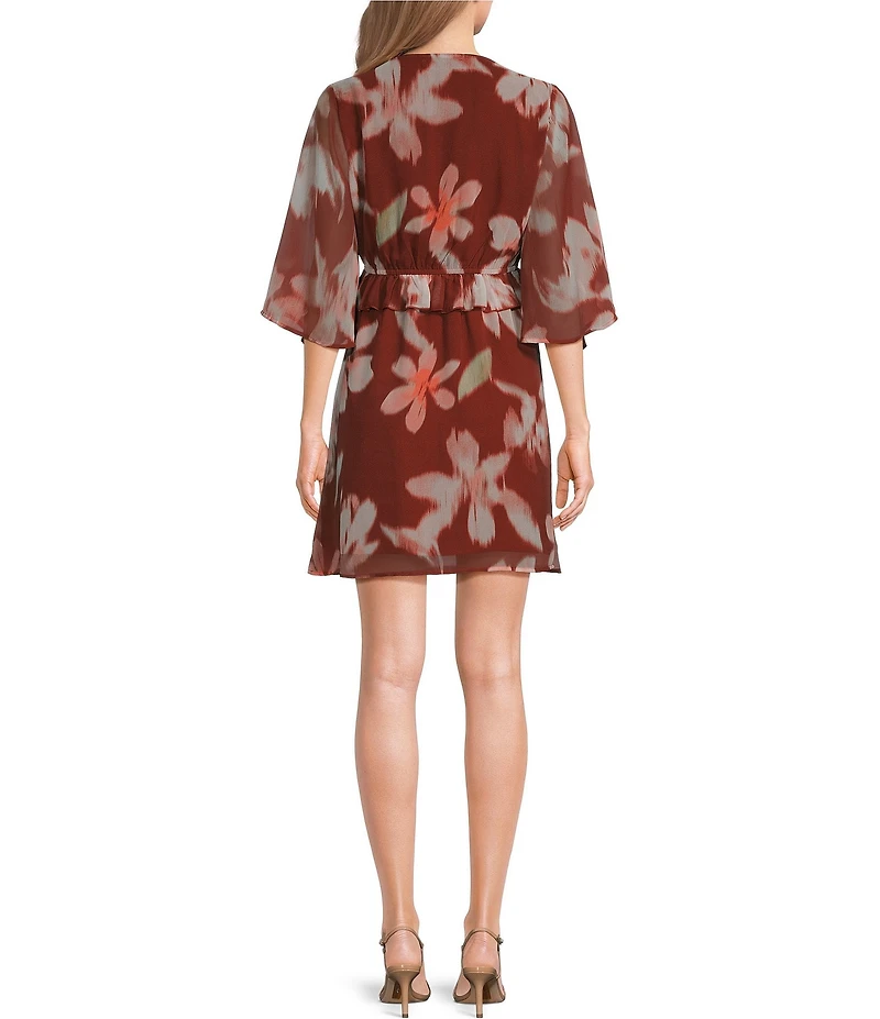 City Blues Floral V-Neck Short Sleeve A-Line Flutter Dress