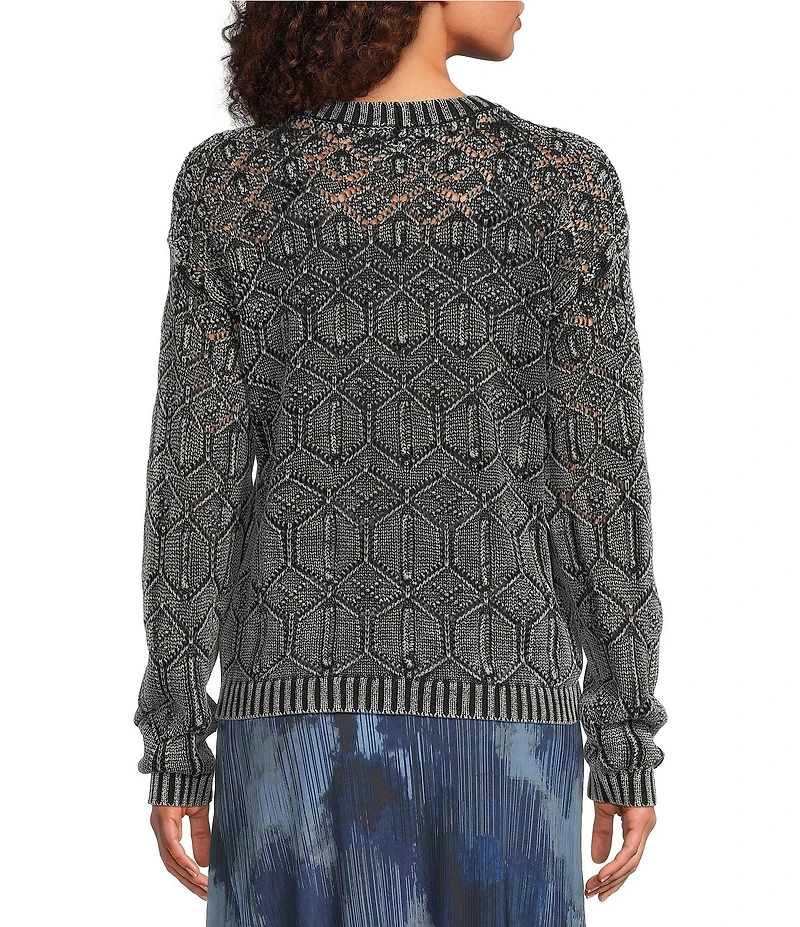 City Blues Geo Cable Distress Knit Crew Neck Long Sleeve Sweater