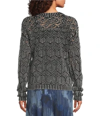 City Blues Geo Cable Distress Knit Crew Neck Long Sleeve Sweater
