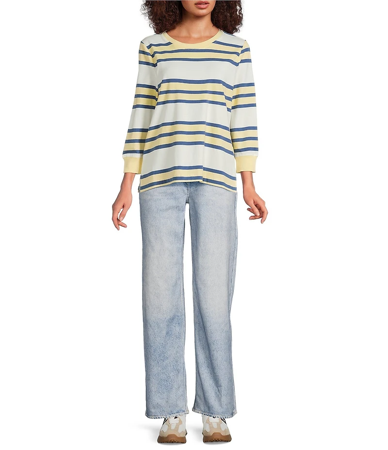 City Blues Jersey Knit Stripe Crew Neck Long Sleeve Sweater