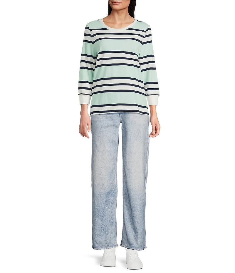 City Blues Jersey Knit Stripe Crew Neck Long Sleeve Sweater