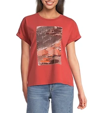 City Blues Knit Graphic Crew Neck Short Cuffed Sleeve Tee