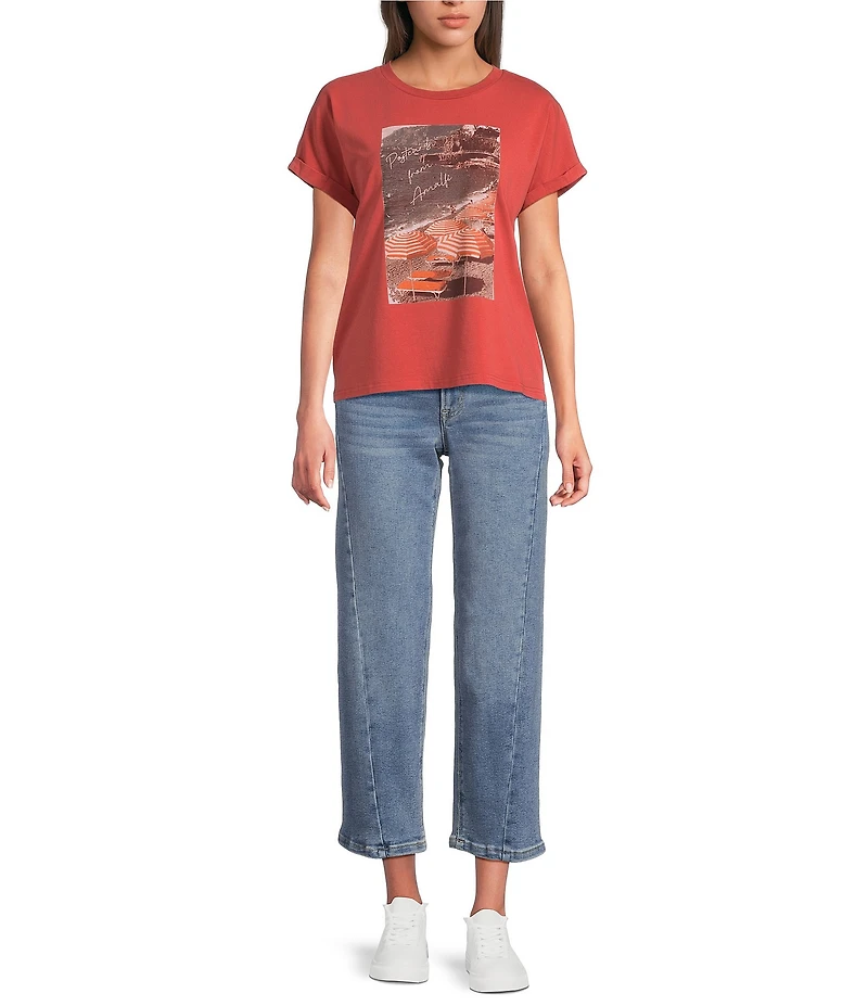 City Blues Knit Graphic Crew Neck Short Cuffed Sleeve Tee