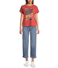 City Blues Knit Graphic Crew Neck Short Cuffed Sleeve Tee