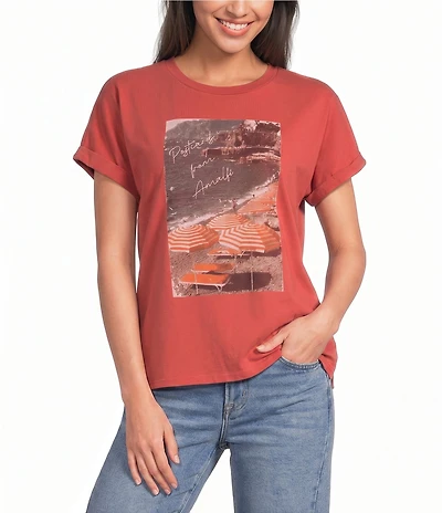 City Blues Knit Graphic Crew Neck Short Cuffed Sleeve Tee
