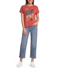 City Blues Knit Graphic Crew Neck Short Cuffed Sleeve Tee