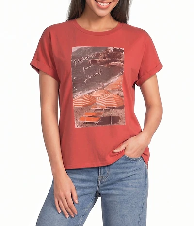 City Blues Knit Graphic Crew Neck Short Cuffed Sleeve Tee