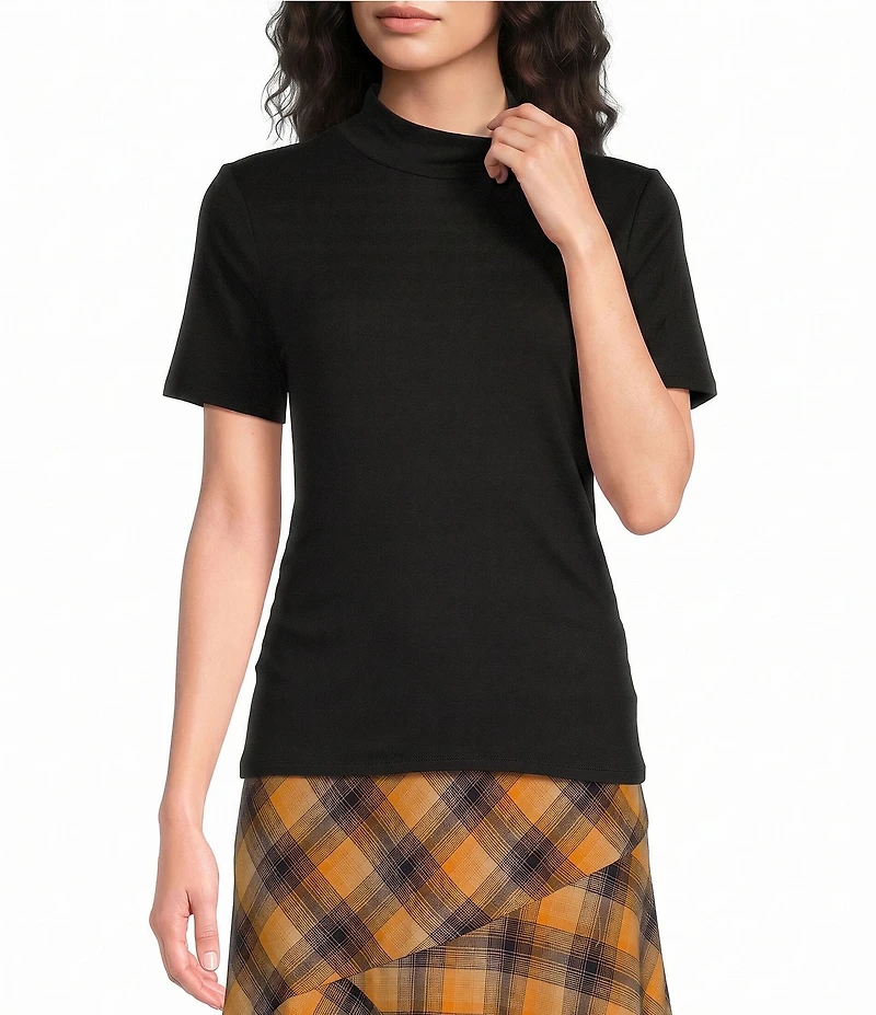 City Blues Knit Mock Neck Short Sleeve Cinched Sides Top