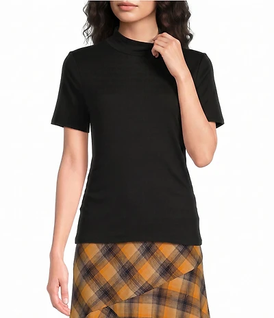 City Blues Knit Mock Neck Short Sleeve Cinched Sides Top