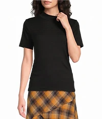 City Blues Knit Mock Neck Short Sleeve Cinched Sides Top
