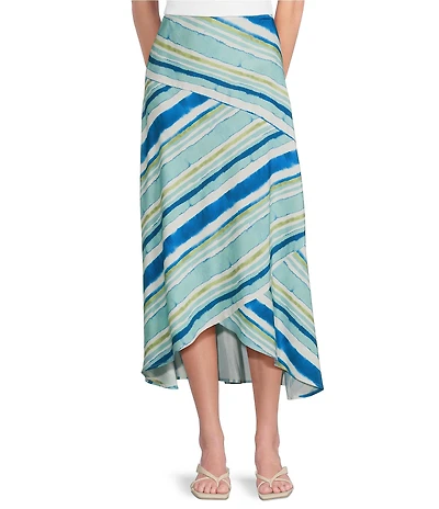 City Blues Multicolor Diagonal Stripe Asymmetrical Hem Pull-On Maxi Skirt
