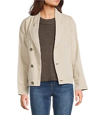 City Blues Notch Collar Long Sleeve Button Front Spliced Retro Denim Jacket