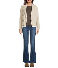 City Blues Notch Collar Long Sleeve Button Front Spliced Retro Denim Jacket