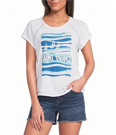 City Blues Ocean Saint Tropez Graphic Scoop Neck Short Raglan Sleeve Boxy Tee