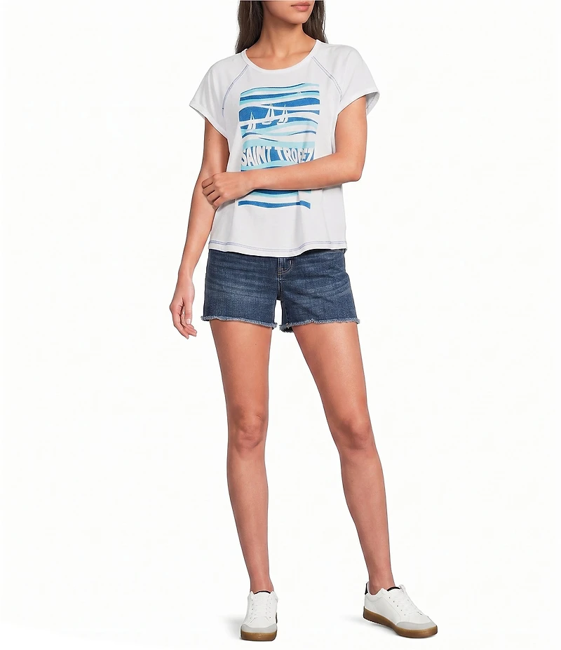 City Blues Ocean Saint Tropez Graphic Scoop Neck Short Raglan Sleeve Boxy Tee