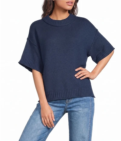 City Blues Petite Size Broome Crew Neck Short Sleeve Cropped Sweater