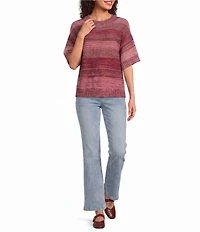 City Blues Petite Size Broome Melange Stripe Crew Neck Short Sleeve Sweater