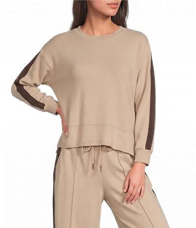 City Blues Petite Size Crew Neck Long Striped Sleeve Sweatshirt