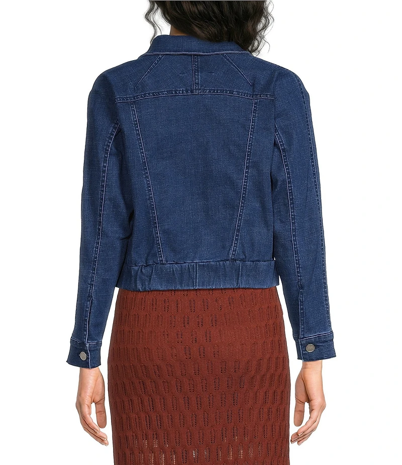 City Blues Petite Size Denim Point Collar Long Sleeve Button Front Bomber Jacket
