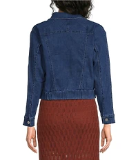 City Blues Petite Size Denim Point Collar Long Sleeve Button Front Bomber Jacket
