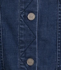 City Blues Petite Size Denim Point Collar Long Sleeve Button Front Bomber Jacket