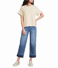 City Blues Petite Size Knit Crew Neck Short Cuffed Sleeve Boxy Top