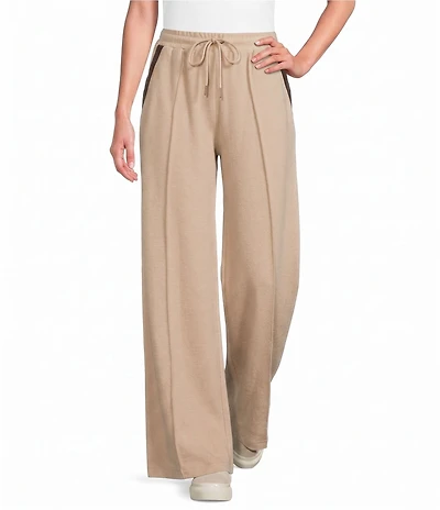 City Blues Petite Size Knit Pintuck Racing Stripe Coordinating Wide Leg Pants