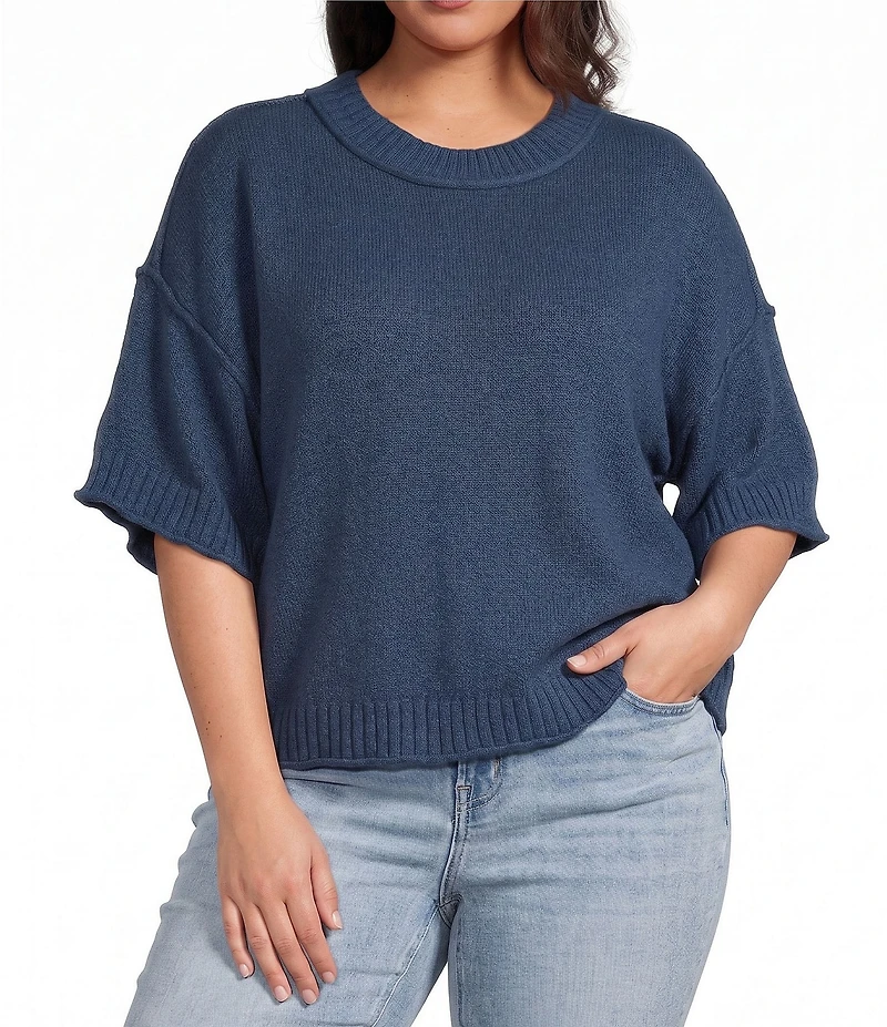 City Blues Plus Size Broome Crew Neck Short Sleeve Cropped Sweater