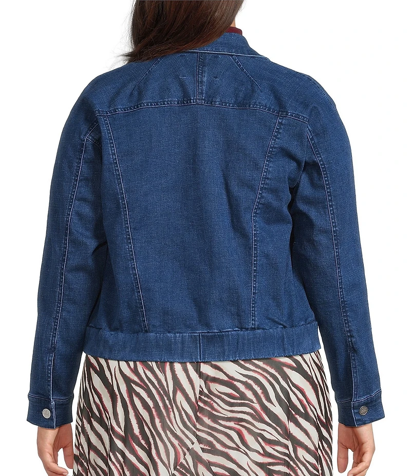 City Blues Plus Size Denim Point Collar Long Sleeve Button Front Bomber Jacket