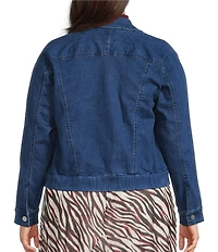City Blues Plus Size Denim Point Collar Long Sleeve Button Front Bomber Jacket