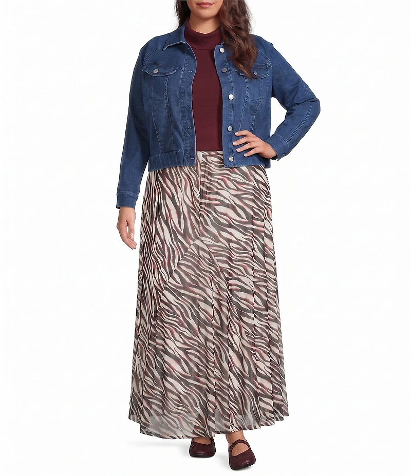 City Blues Plus Size Denim Point Collar Long Sleeve Button Front Bomber Jacket