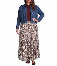 City Blues Plus Size Denim Point Collar Long Sleeve Button Front Bomber Jacket