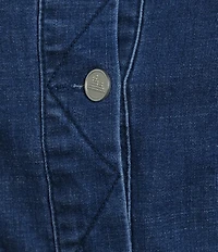 City Blues Plus Size Denim Point Collar Long Sleeve Button Front Bomber Jacket