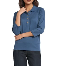 City Blues Point Collar 3/4 Dolman Sleeve Button-Up Polo Top