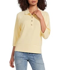 City Blues Point Collar 3/4 Dolman Sleeve Button-Up Polo Top