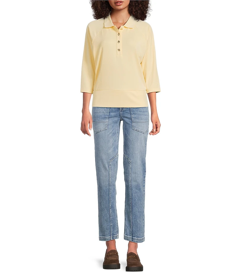 City Blues Point Collar 3/4 Dolman Sleeve Button-Up Polo Top