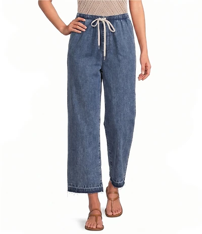 City Blues Pull-On Raw-Hem Lounge Crop Denim Jeans