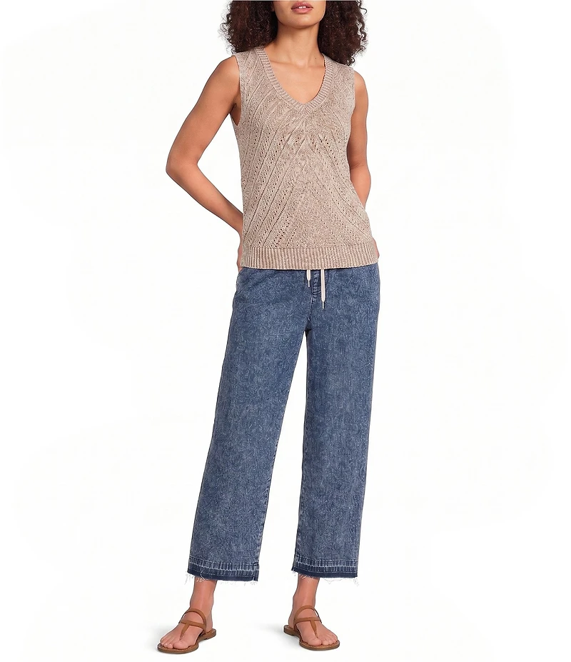 City Blues Pull-On Raw-Hem Lounge Crop Denim Jeans
