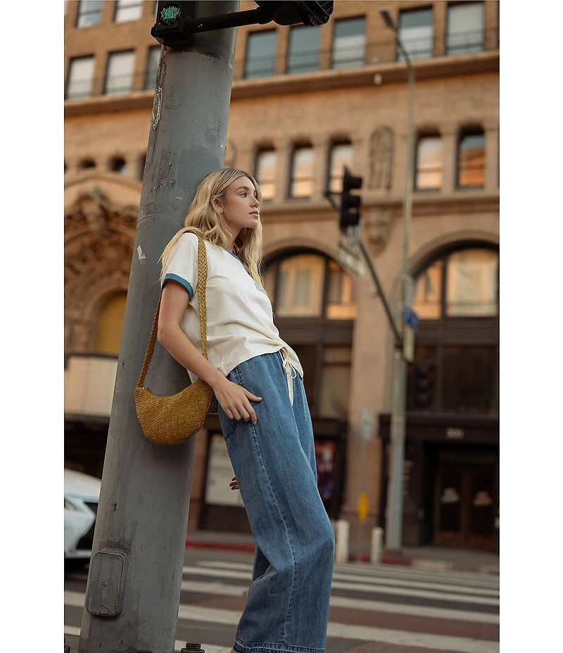 City Blues Pull-On Raw-Hem Lounge Crop Denim Jeans