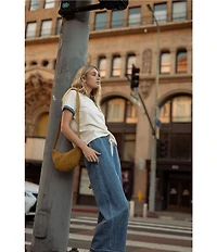City Blues Pull-On Raw-Hem Lounge Crop Denim Jeans