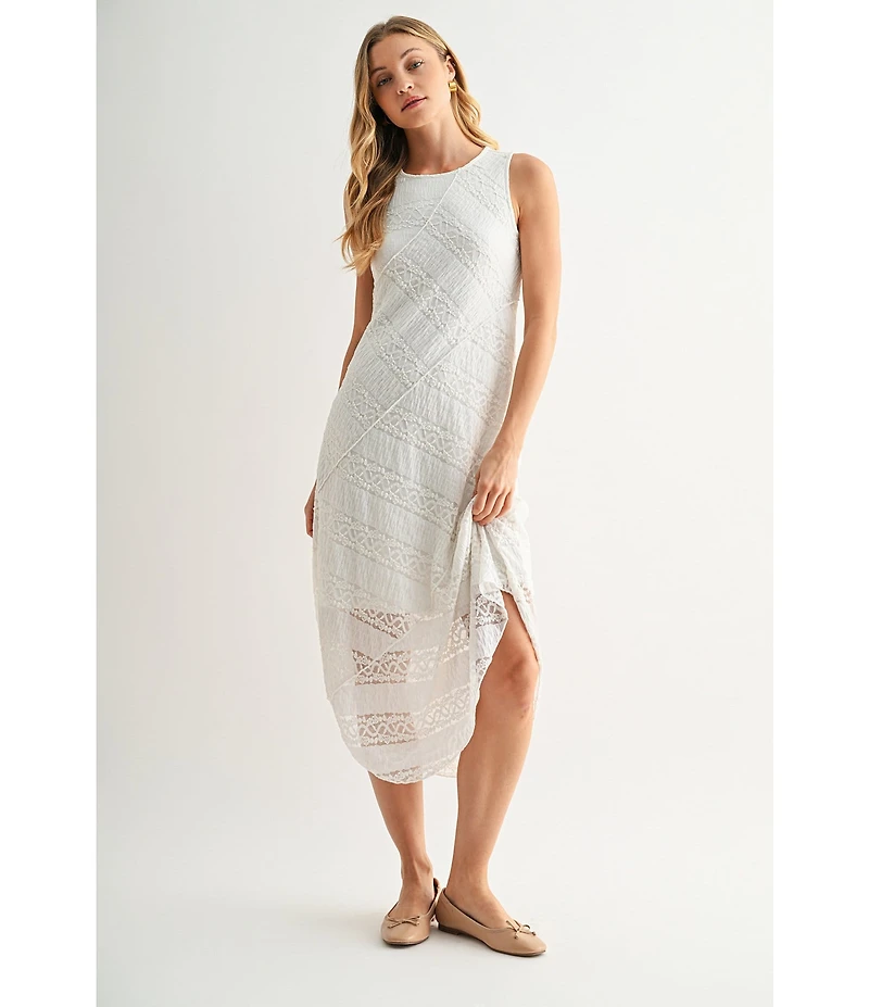 City Blues Ribbon Lace Sleeveless Bias Asymmetric Dress